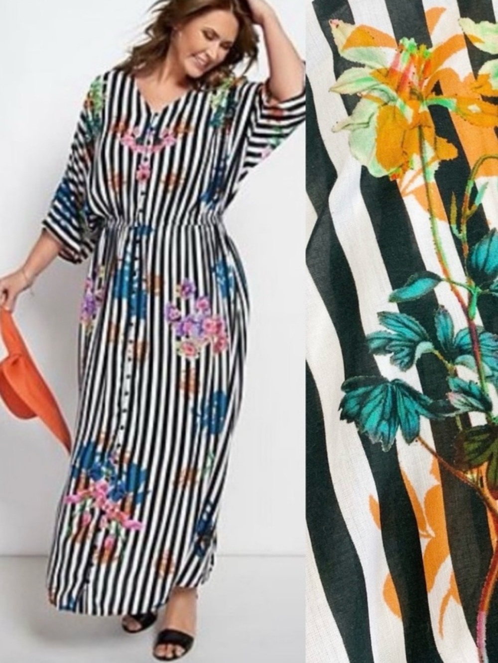 Tolani Collection Thalia Button Front Maxi Dress Swim Cover: Floral Stripe Boho